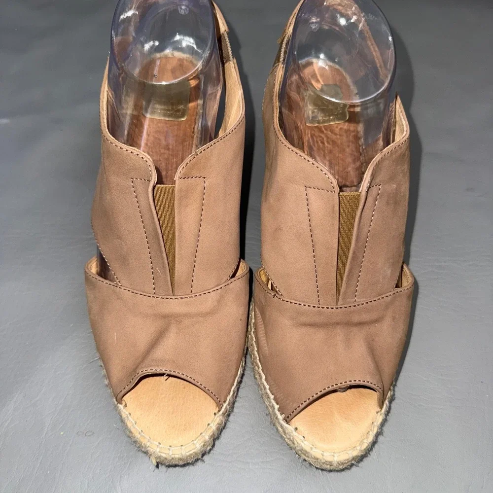 Kanna Tan Faux Suede Espadrille Wedge Peep Toe Slingback Sandals Spain Size 40